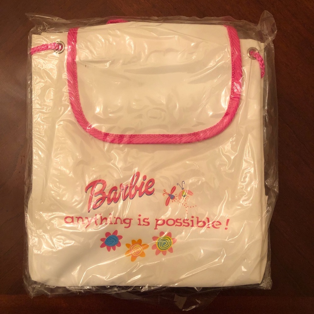 90s Barbie Backpack White with Pink Trim